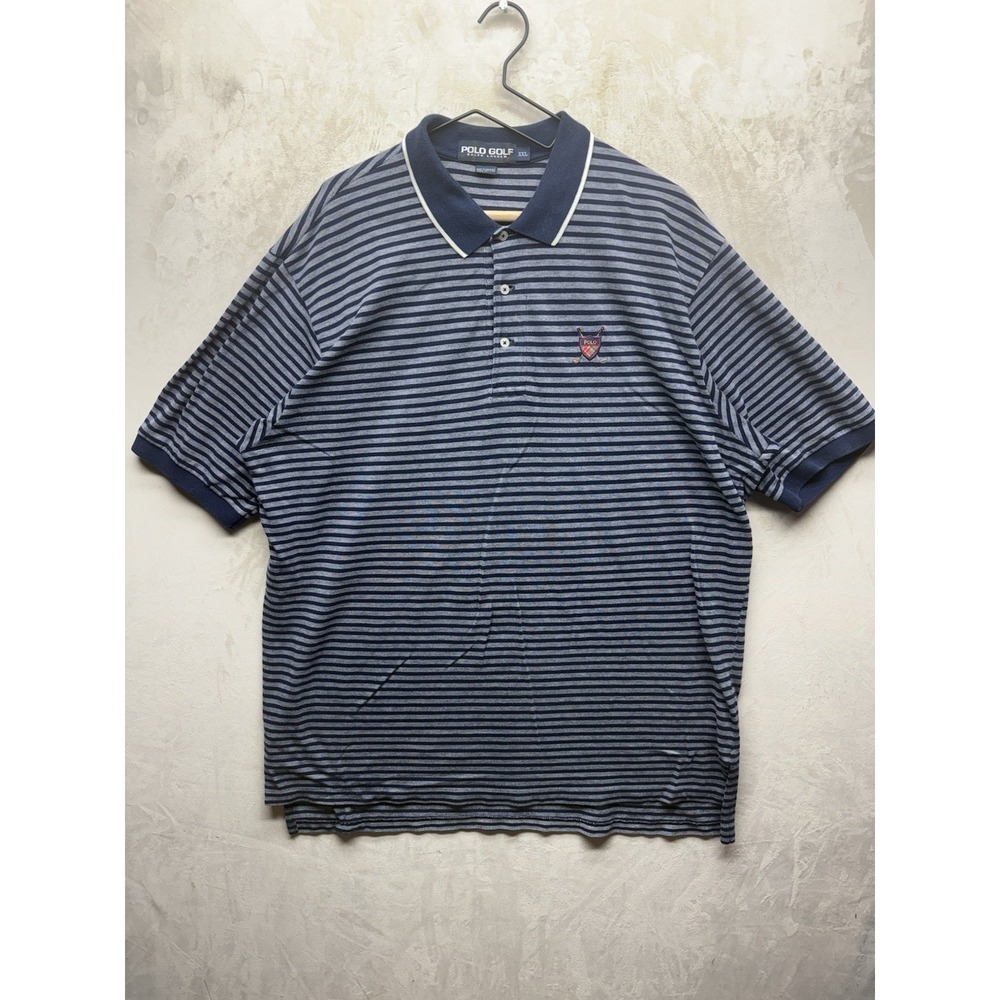 VTG 90s Polo Golf Ralph Lauren Polo Shirt Mens XXL Blue Gray Striped Crest